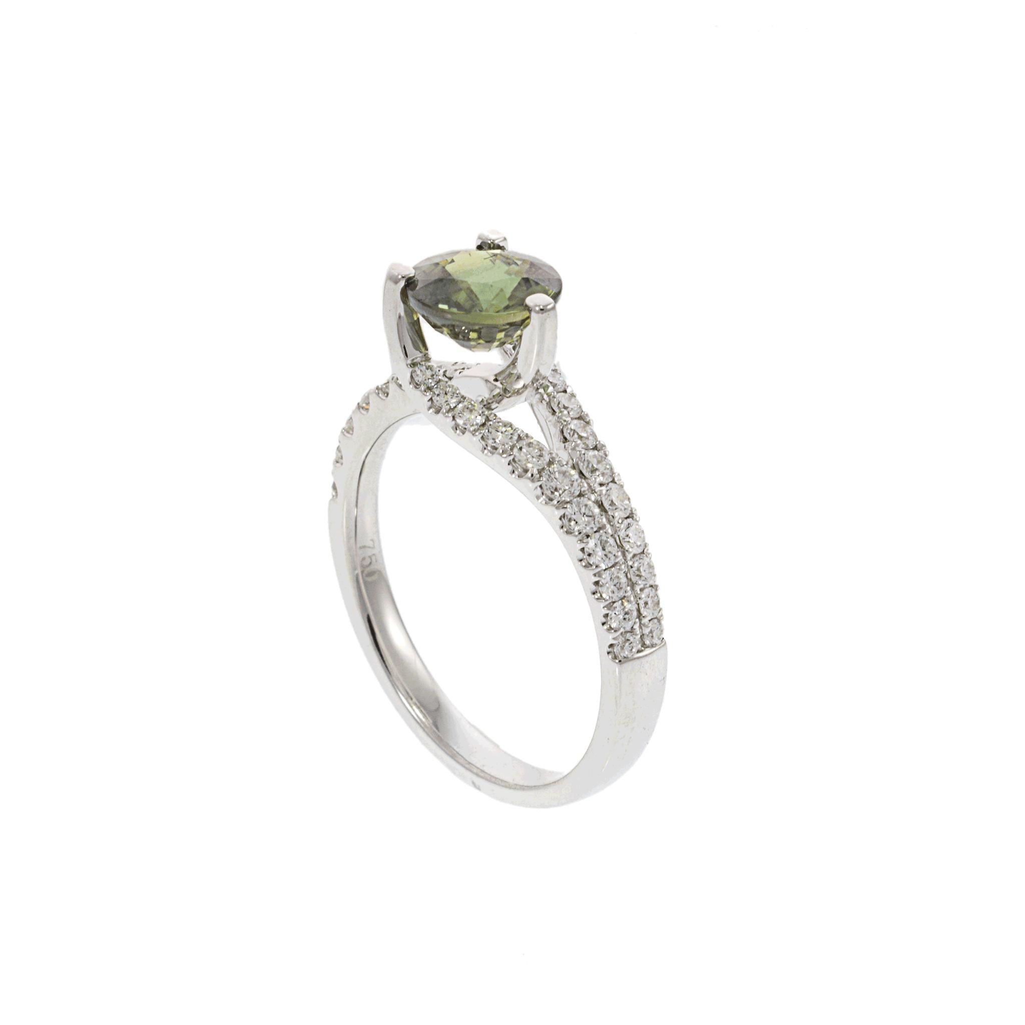 18KT White Gold Green Sapphire and Diamond Martini Ring