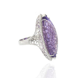 18KT White Gold Marquise Amethyst Cocktail Ring with Diamond Halo
