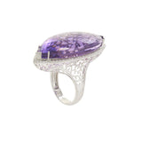 18KT White Gold Marquise Amethyst Cocktail Ring with Diamond Halo