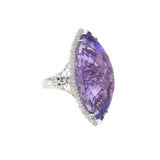 18KT White Gold Marquise Amethyst Cocktail Ring with Diamond Halo