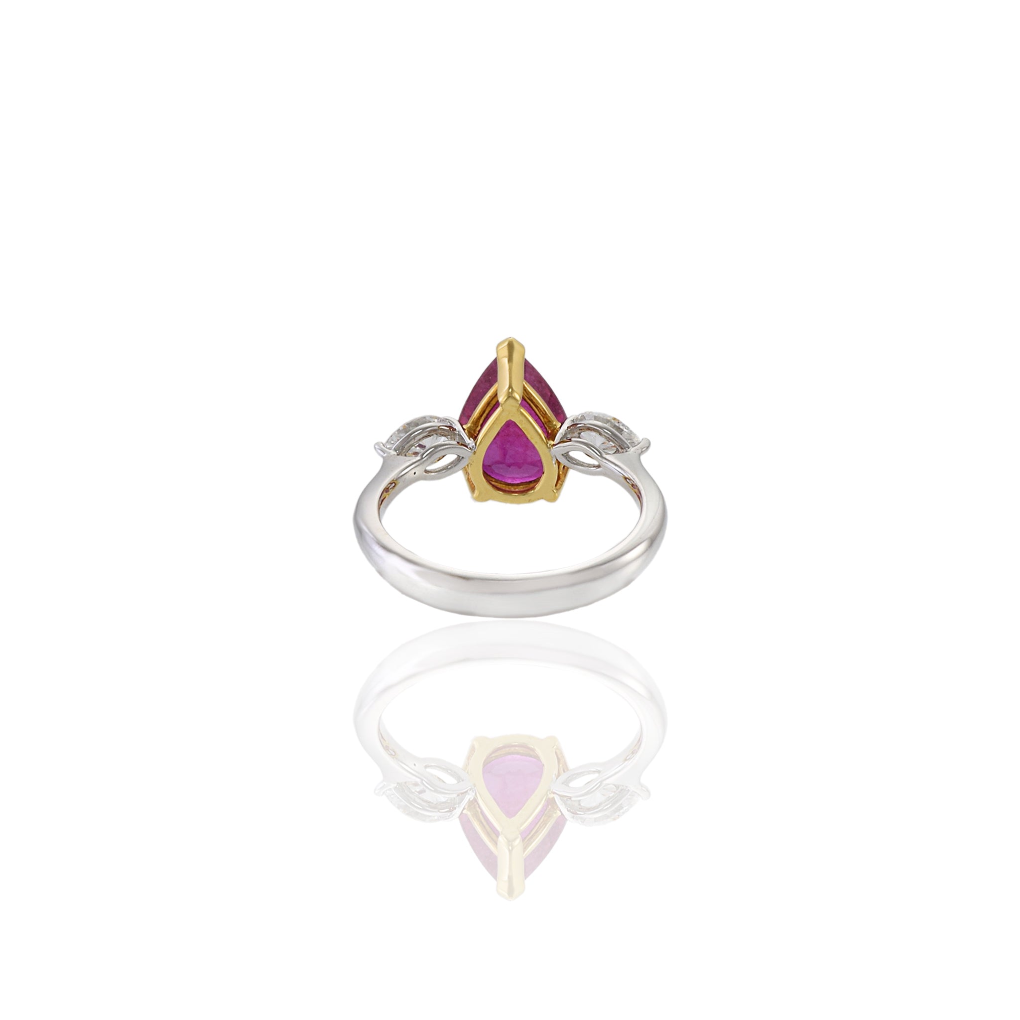 18KT Two-Tone Gold Pear Shaped Ruby And Diamond Ring