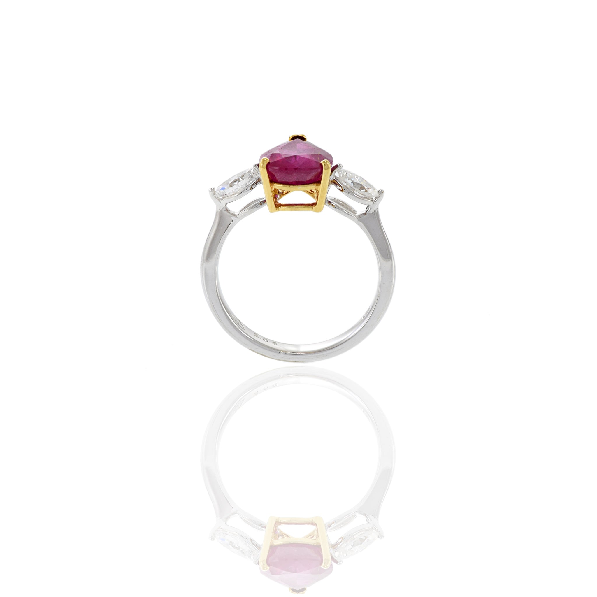 18KT Two-Tone Gold Pear Shaped Ruby And Diamond Ring