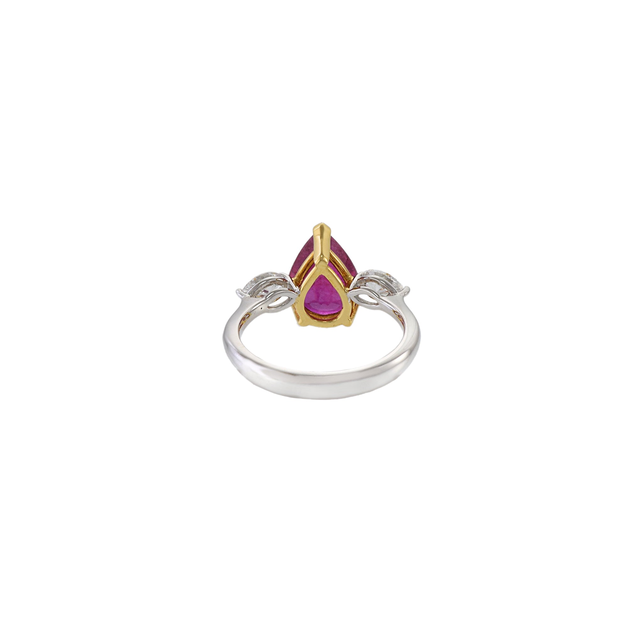 18KT Two-Tone Gold Pear Shaped Ruby And Diamond Ring