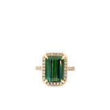 18KT Yellow Gold Green Tourmaline And Diamond Cocktail Ring