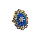 14KT Yellow Gold Antique Victorian Blue Enamel and Diamond Ring