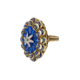 14KT Yellow Gold Antique Victorian Blue Enamel and Diamond Ring