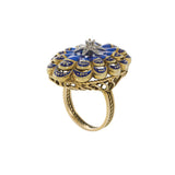 14KT Yellow Gold Antique Victorian Blue Enamel and Diamond Ring