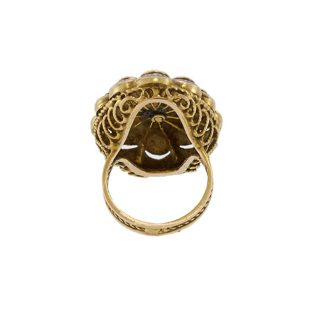 14KT Yellow Gold Antique Victorian Blue Enamel and Diamond Ring
