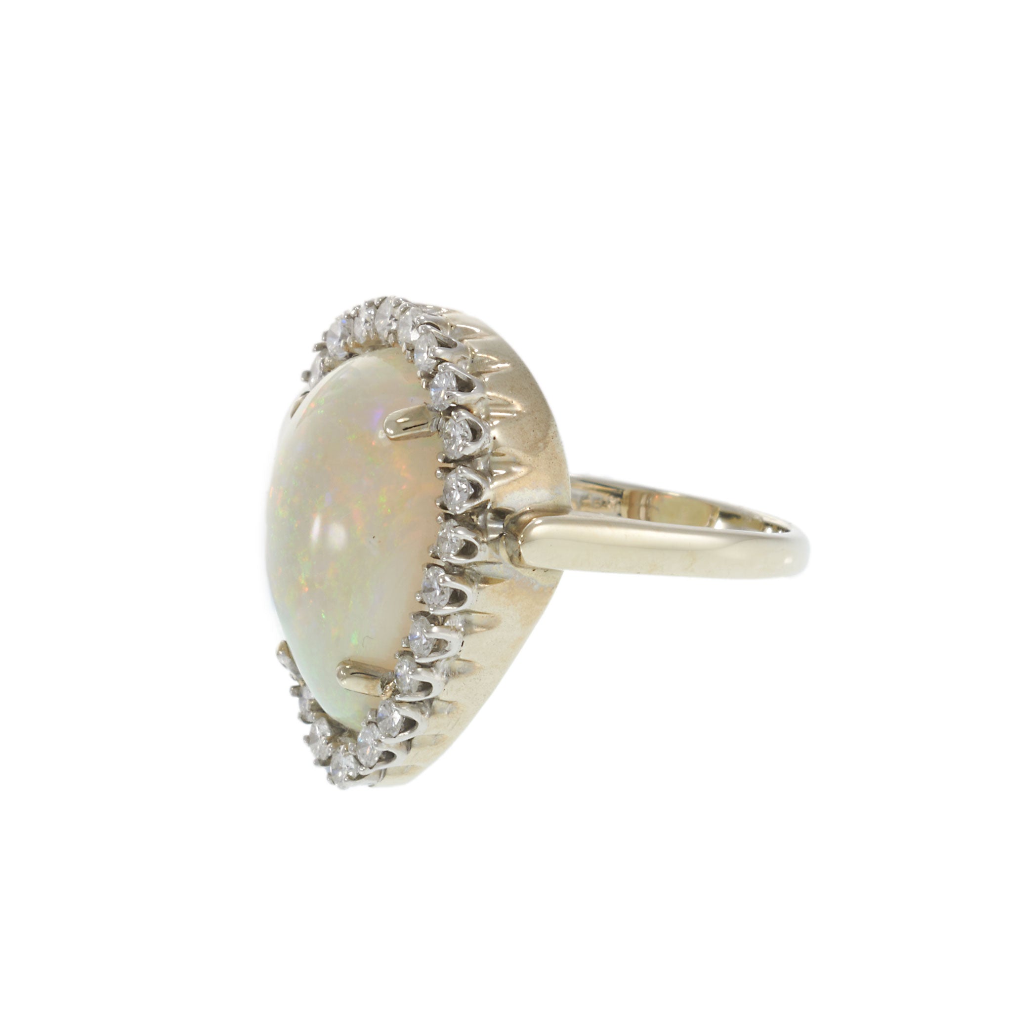 14KT White Gold Opal Diamond Ring