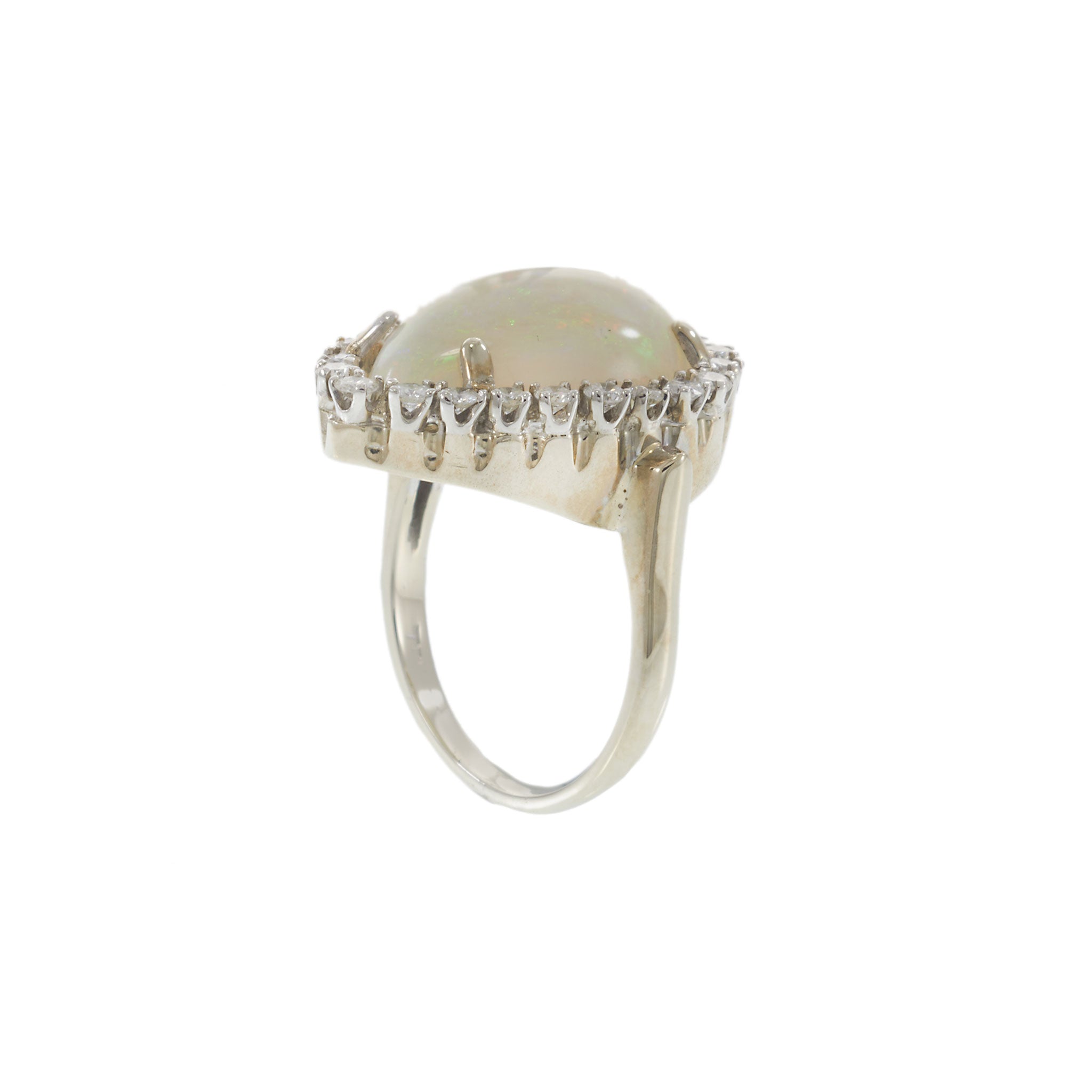14KT White Gold Opal Diamond Ring