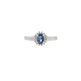 14KT White Gold Oval Sapphire and Diamond Halo Ring