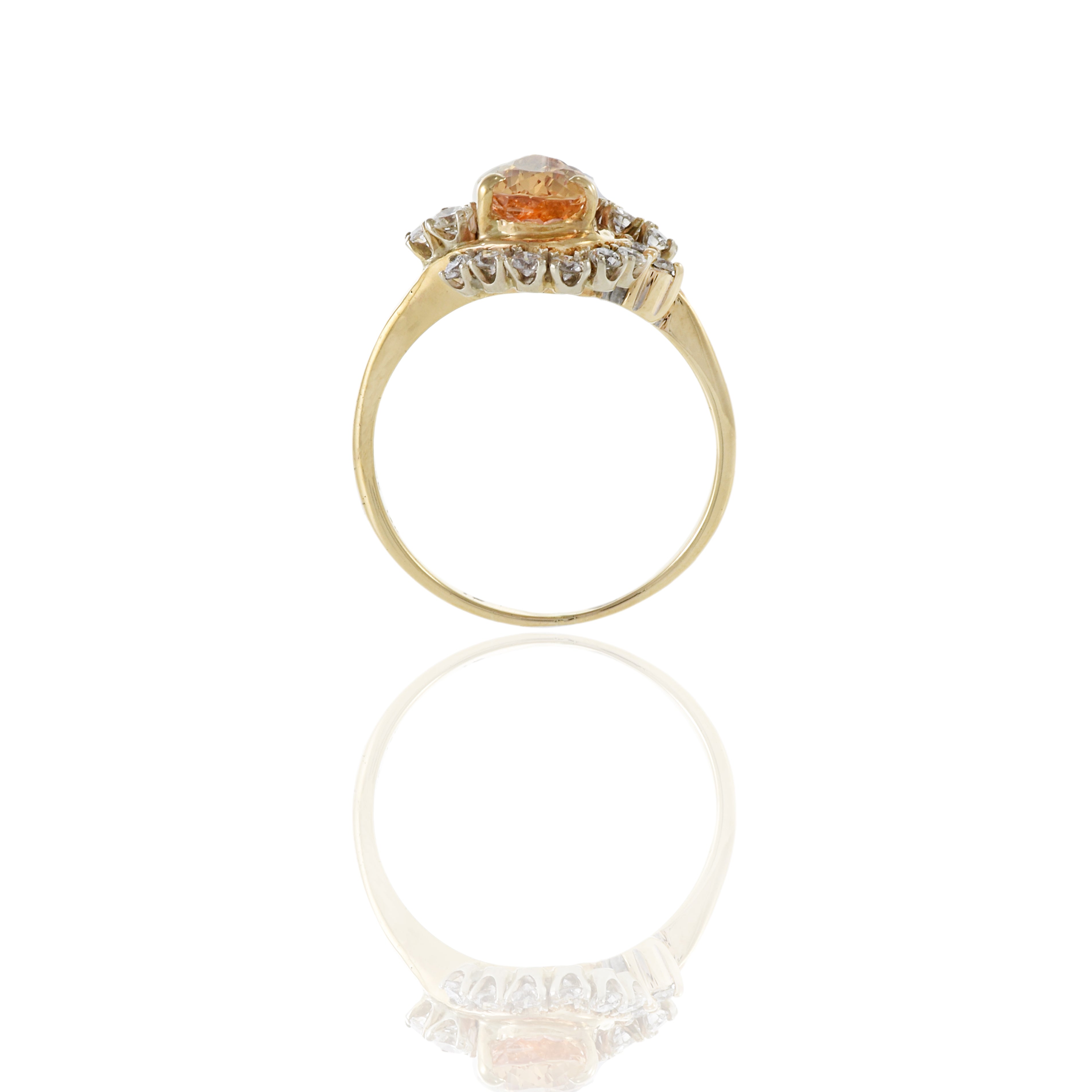 14KT Yellow Gold Orange Topaz And Diamond Ring