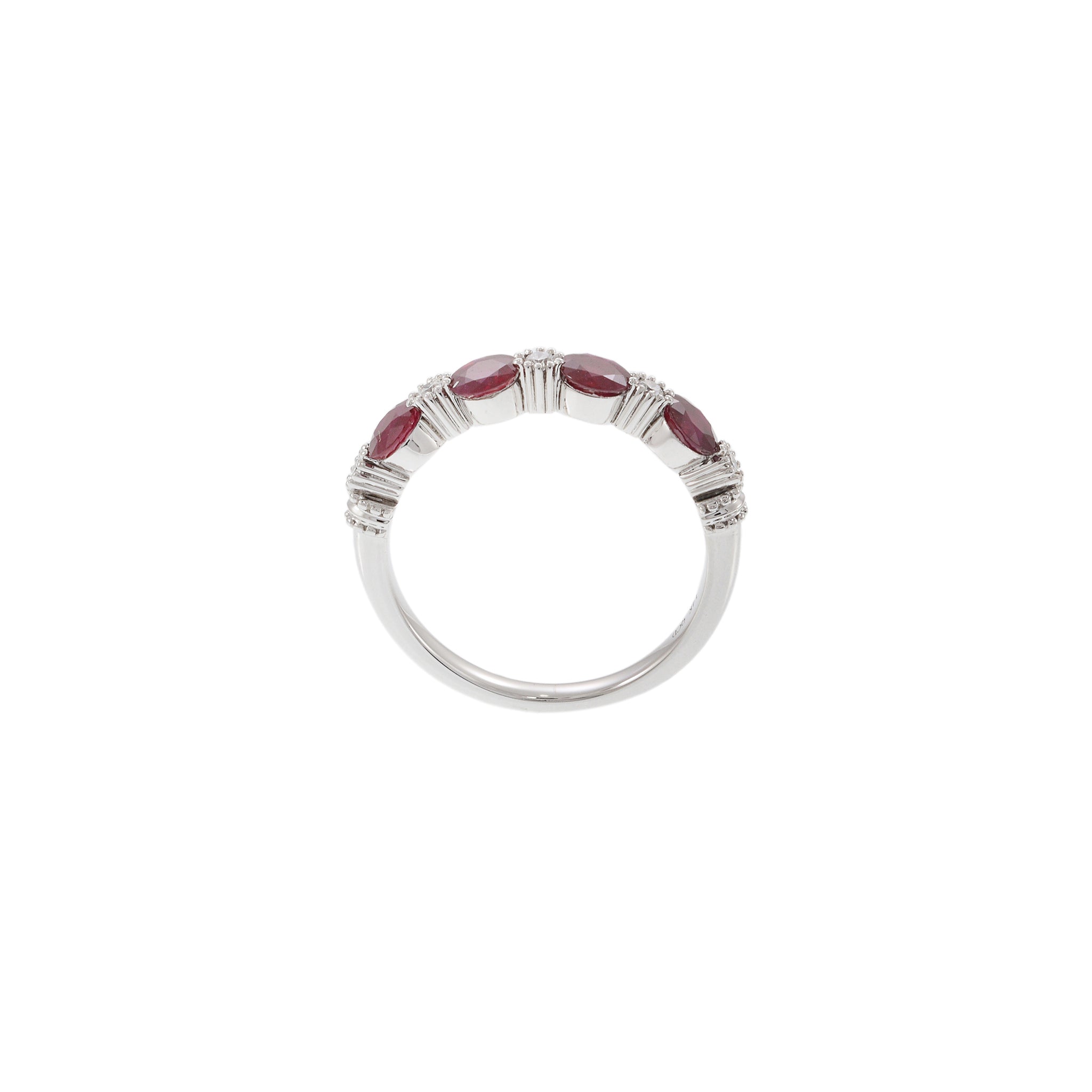 14KT White Gold Alternating Ruby and Diamond Band