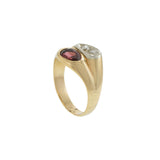 Vintage Garnet & Diamond Ring in 14K Yellow Gold