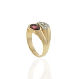 Vintage Garnet & Diamond Ring in 14K Yellow Gold