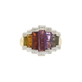 Retro Era Multi-Gem and Diamond Cocktail Ring in 14K Yellow Gold