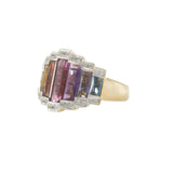 Retro Era Multi-Gem and Diamond Cocktail Ring in 14K Yellow Gold