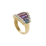 Retro Era Multi-Gem and Diamond Cocktail Ring in 14K Yellow Gold