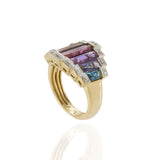 Retro Era Multi-Gem and Diamond Cocktail Ring in 14K Yellow Gold