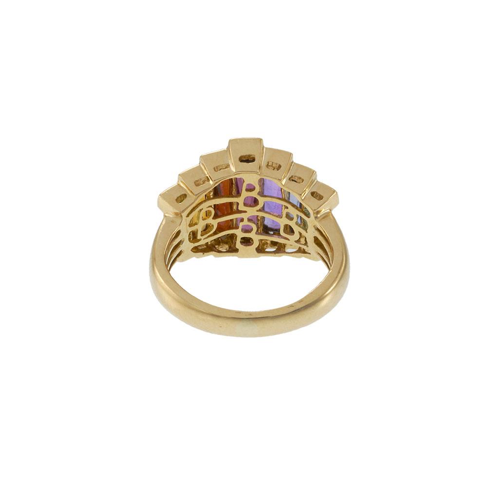 Retro Era Multi-Gem and Diamond Cocktail Ring in 14K Yellow Gold
