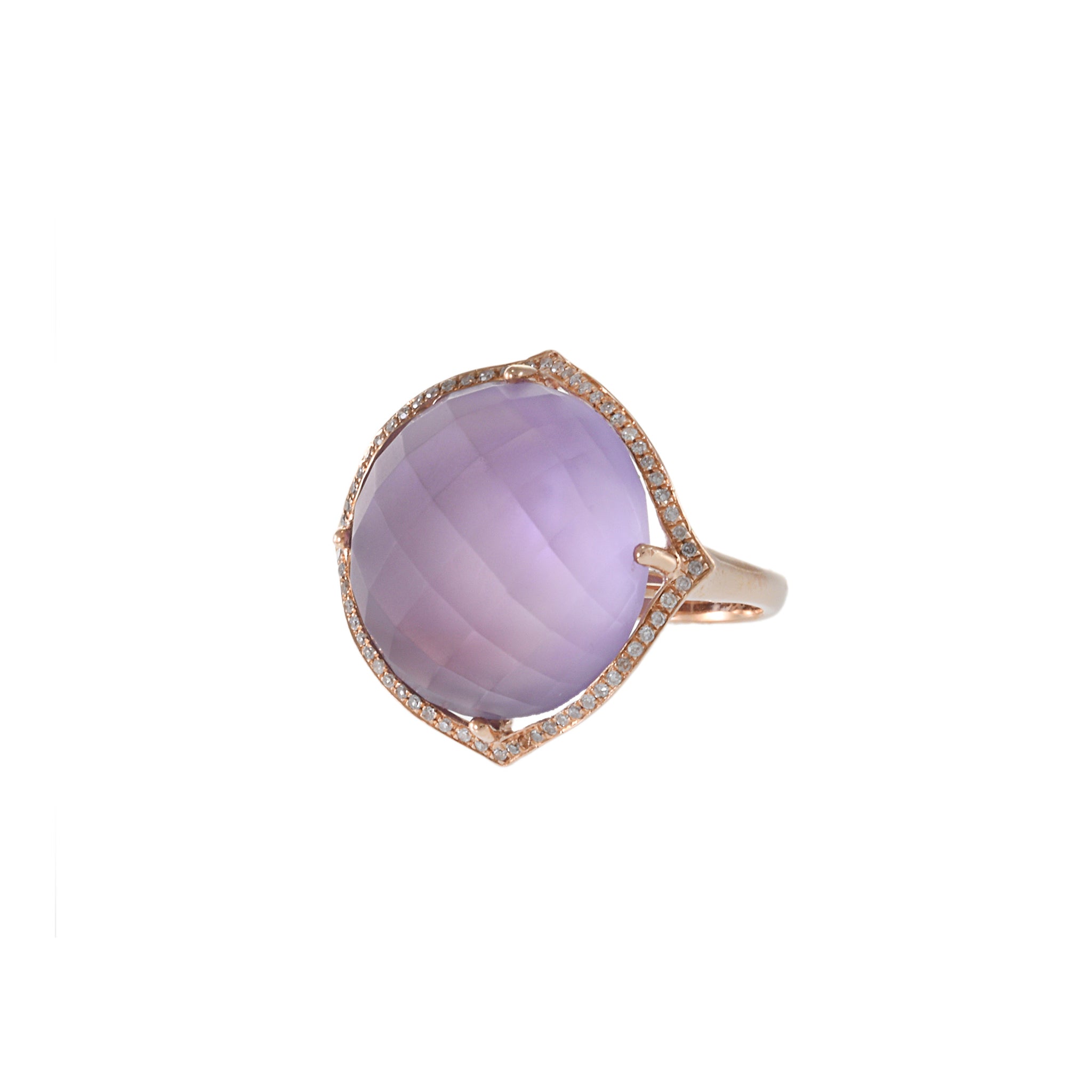 Estate Effy 14KT Rose Gold Faceted Cabochon Purple Amethyst and Diamond Cocktail Ring