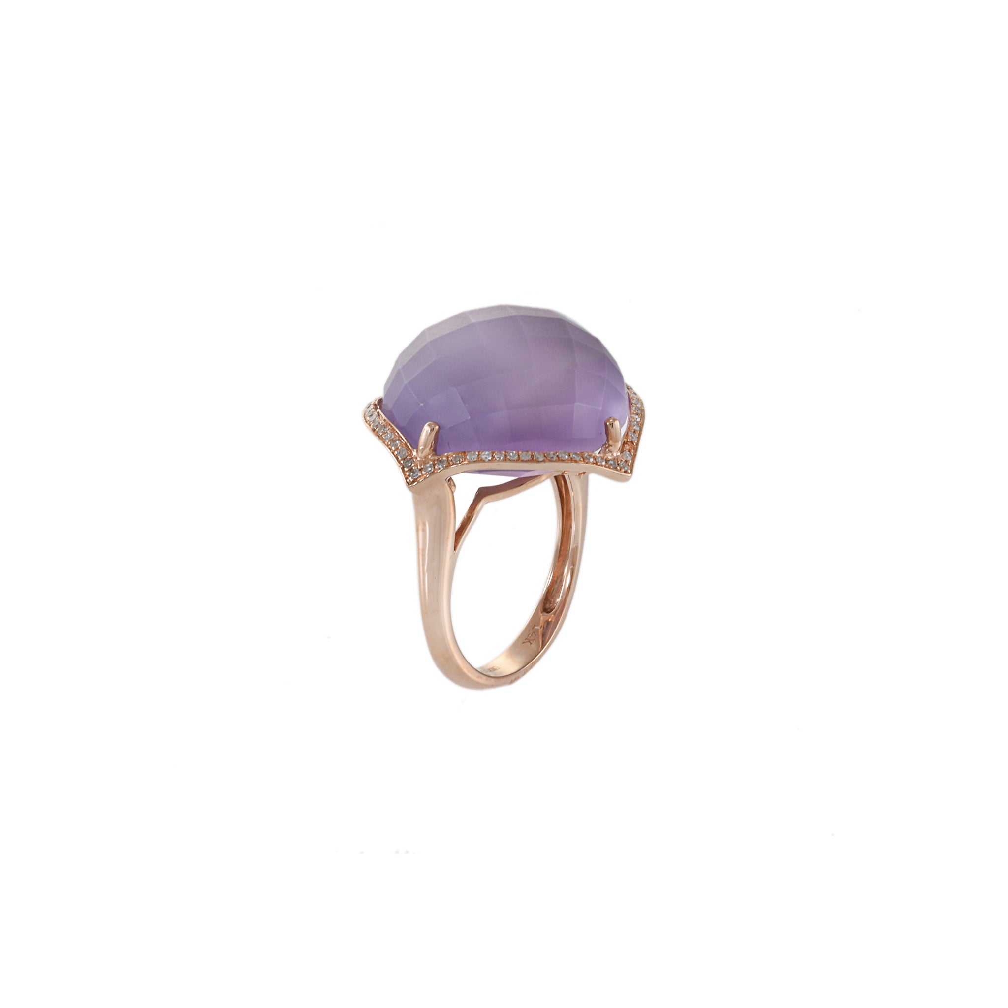 Estate Effy 14KT Rose Gold Faceted Cabochon Purple Amethyst and Diamond Cocktail Ring