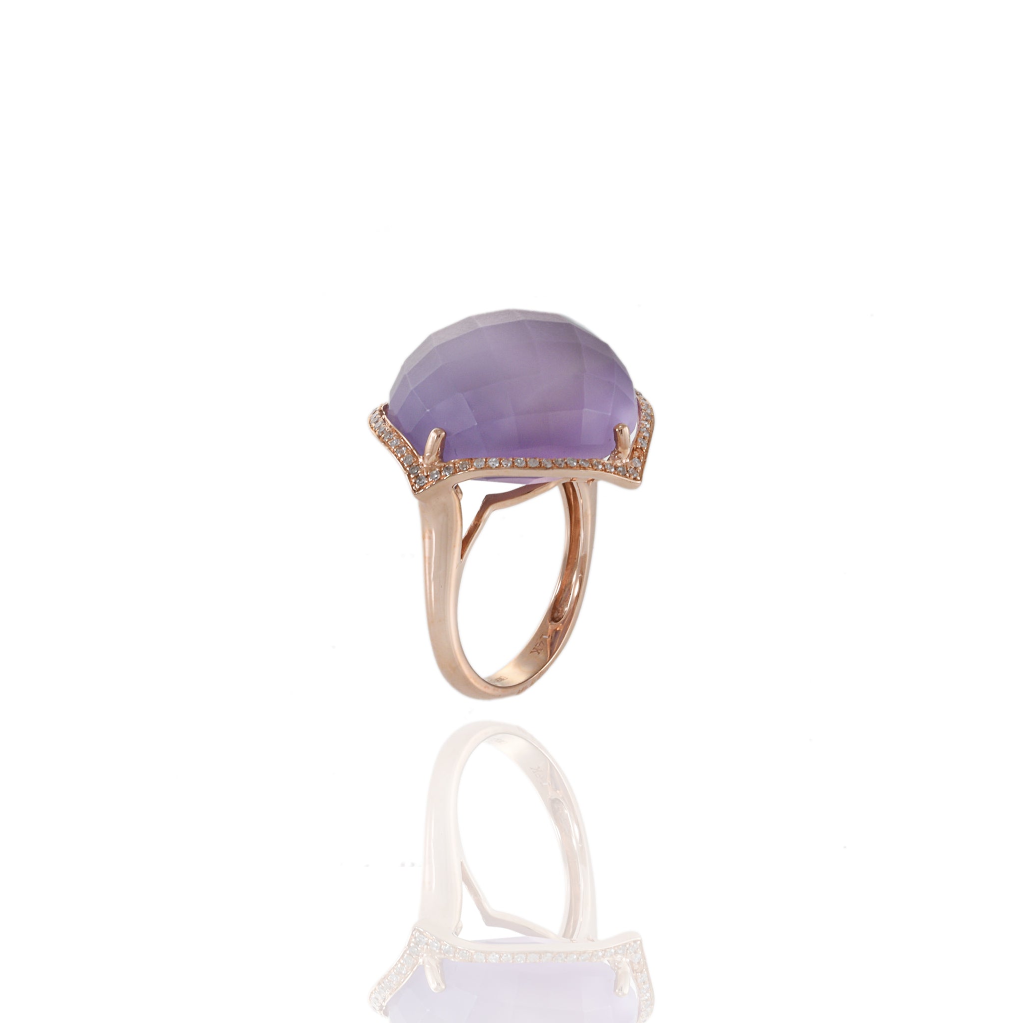 Estate Effy 14KT Rose Gold Faceted Cabochon Purple Amethyst and Diamond Cocktail Ring