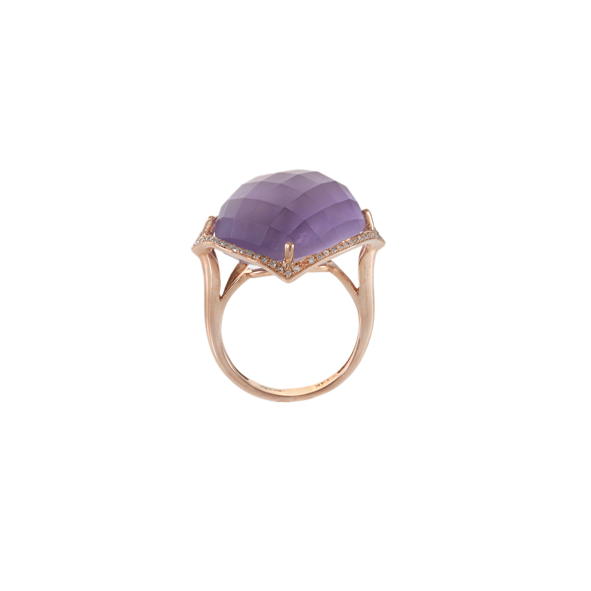 Estate Effy 14KT Rose Gold Faceted Cabochon Purple Amethyst and Diamond Cocktail Ring