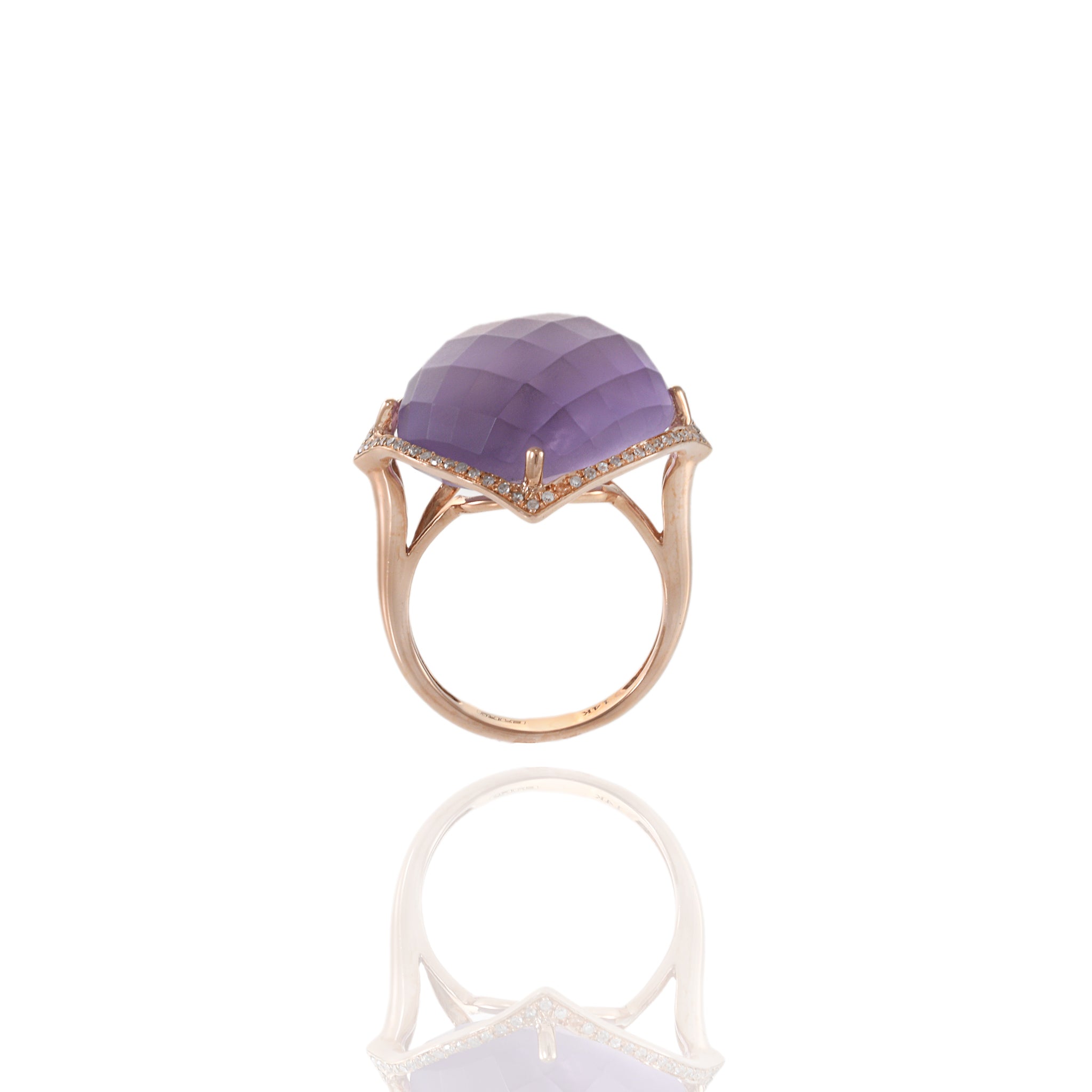 Estate Effy 14KT Rose Gold Faceted Cabochon Purple Amethyst and Diamond Cocktail Ring
