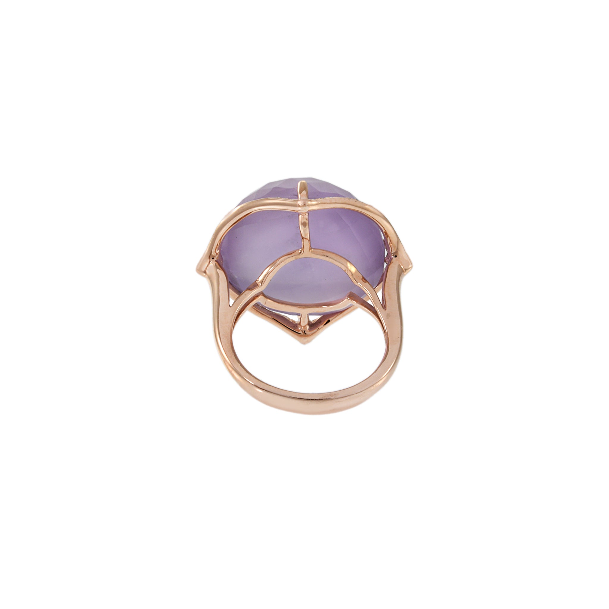 Estate Effy 14KT Rose Gold Faceted Cabochon Purple Amethyst and Diamond Cocktail Ring