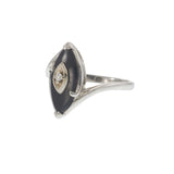 Vintage Art Deco 10KT White Gold Marquise Onyx and Diamond Ring