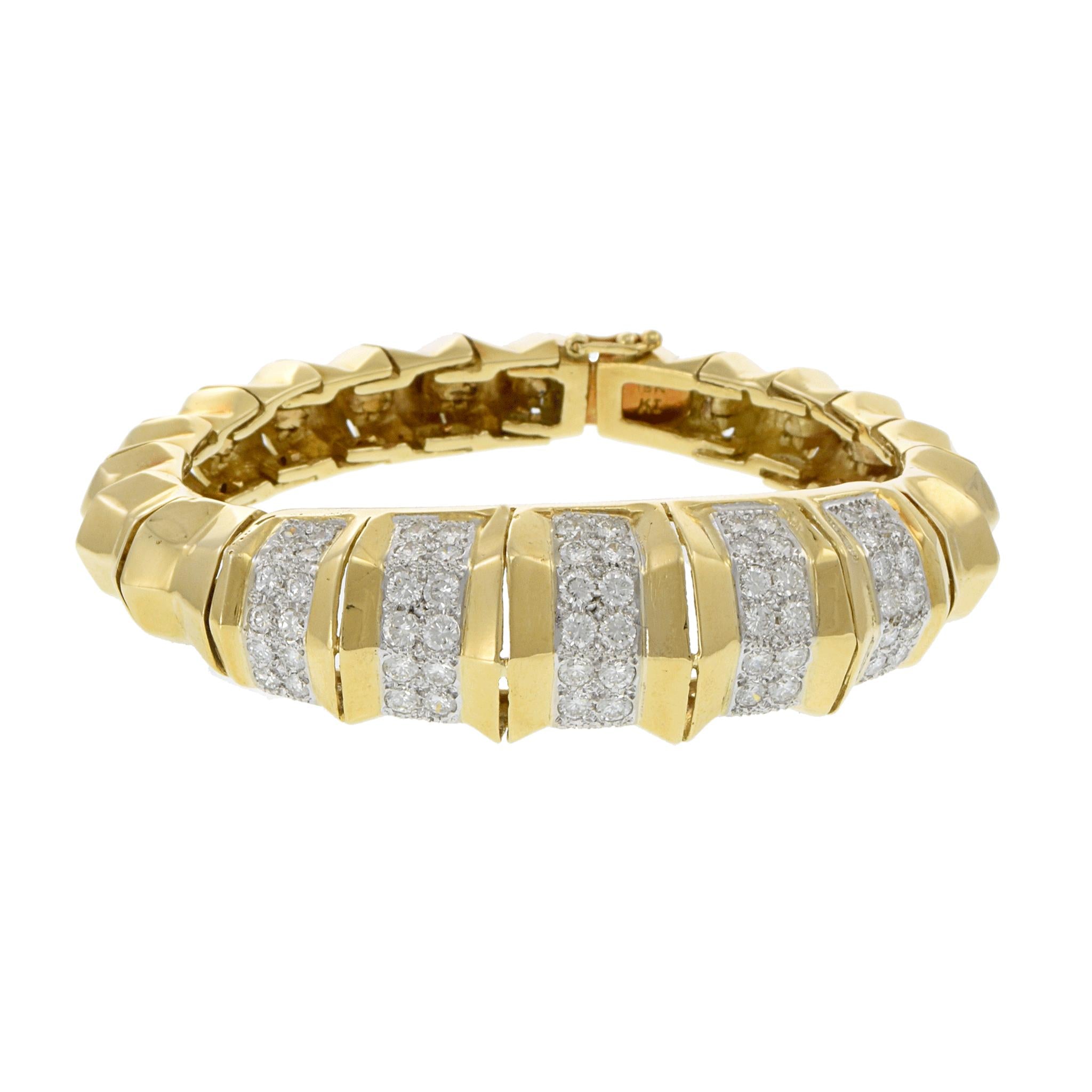 Vintage Retro Period 18KT Yellow Gold Five-Row Diamond Cuff Bracelet