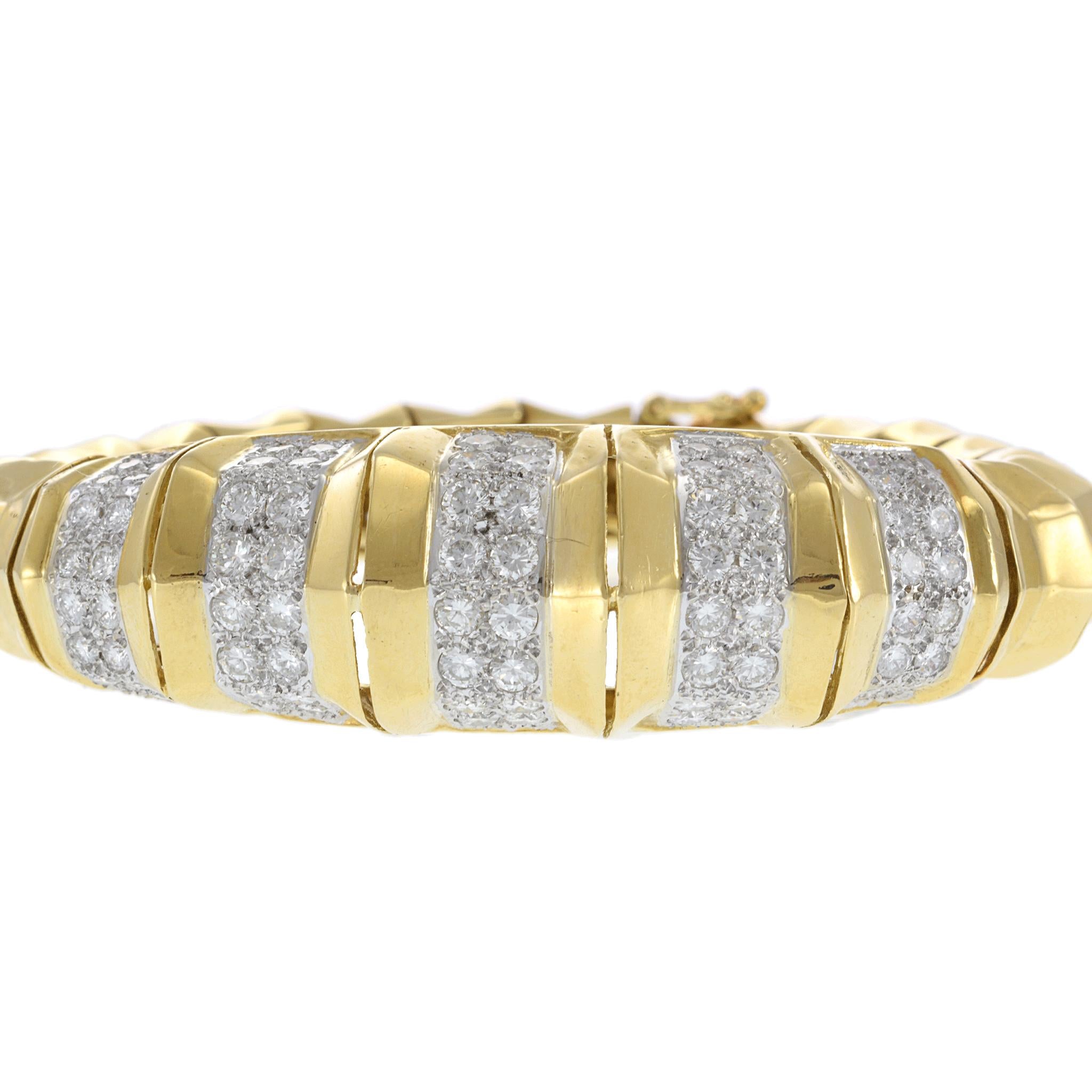 Vintage Retro Period 18KT Yellow Gold Five-Row Diamond Cuff Bracelet