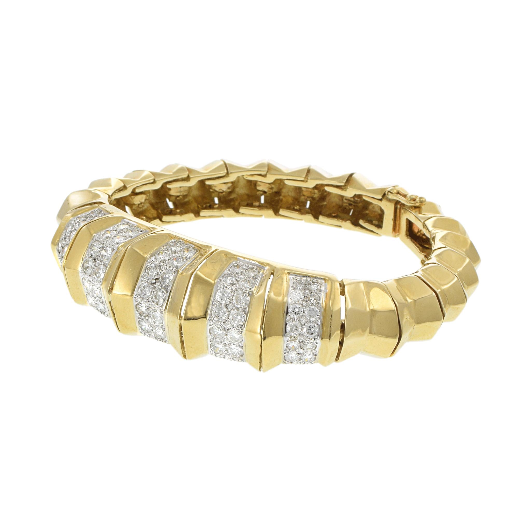Vintage Retro Period 18KT Yellow Gold Five-Row Diamond Cuff Bracelet