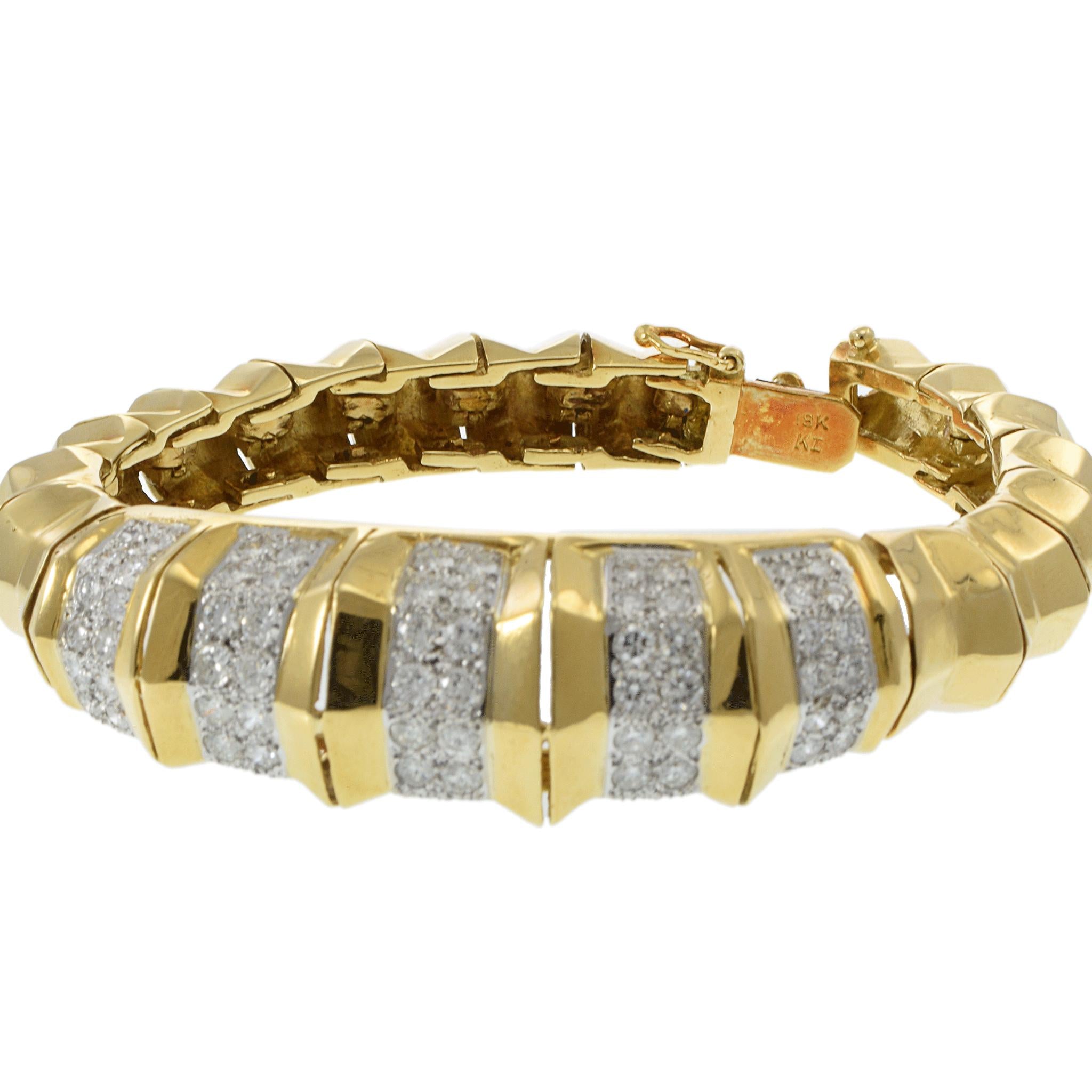 Vintage Retro Period 18KT Yellow Gold Five-Row Diamond Cuff Bracelet