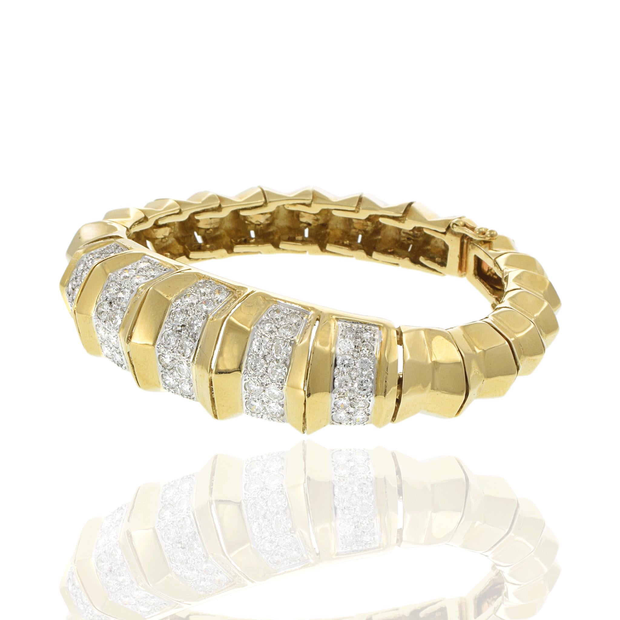 Vintage Retro Period 18KT Yellow Gold Five-Row Diamond Cuff Bracelet