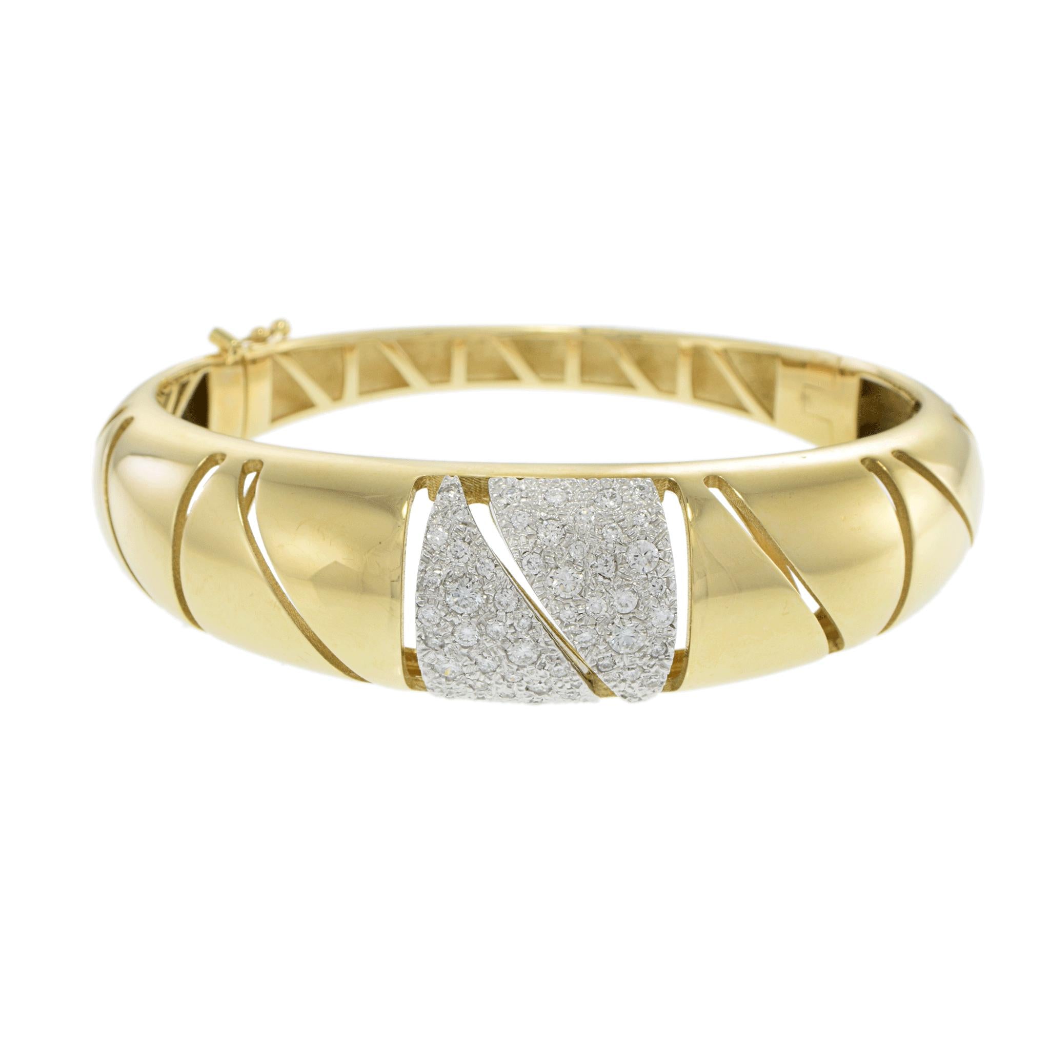 14KT Yellow Gold Diamond Accent Design Bangle
