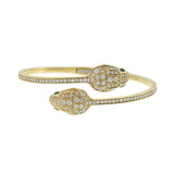 14KT Yellow Gold Double Snake Head Diamond Bangle with Emerald Eyes