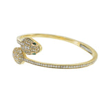 14KT Yellow Gold Double Snake Head Diamond Bangle with Emerald Eyes