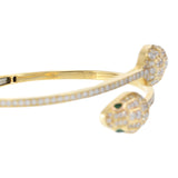 14KT Yellow Gold Double Snake Head Diamond Bangle with Emerald Eyes