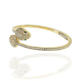 14KT Yellow Gold Double Snake Head Diamond Bangle with Emerald Eyes
