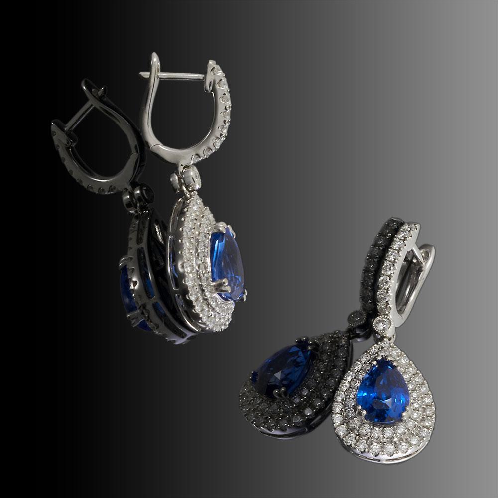 18KT White Gold Blue Sapphire and Diamond Pear Drop Earrings