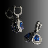 18KT White Gold Blue Sapphire and Diamond Pear Drop Earrings