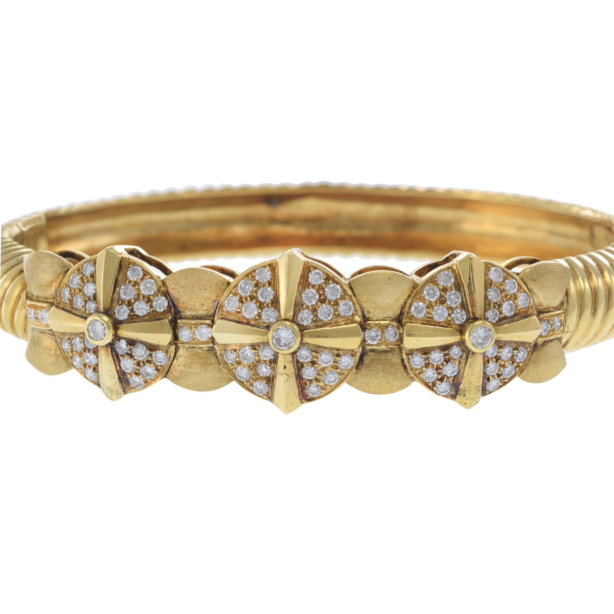 Estate 18KT Yellow Gold Diamond Bangle with Twisted Rope Detail