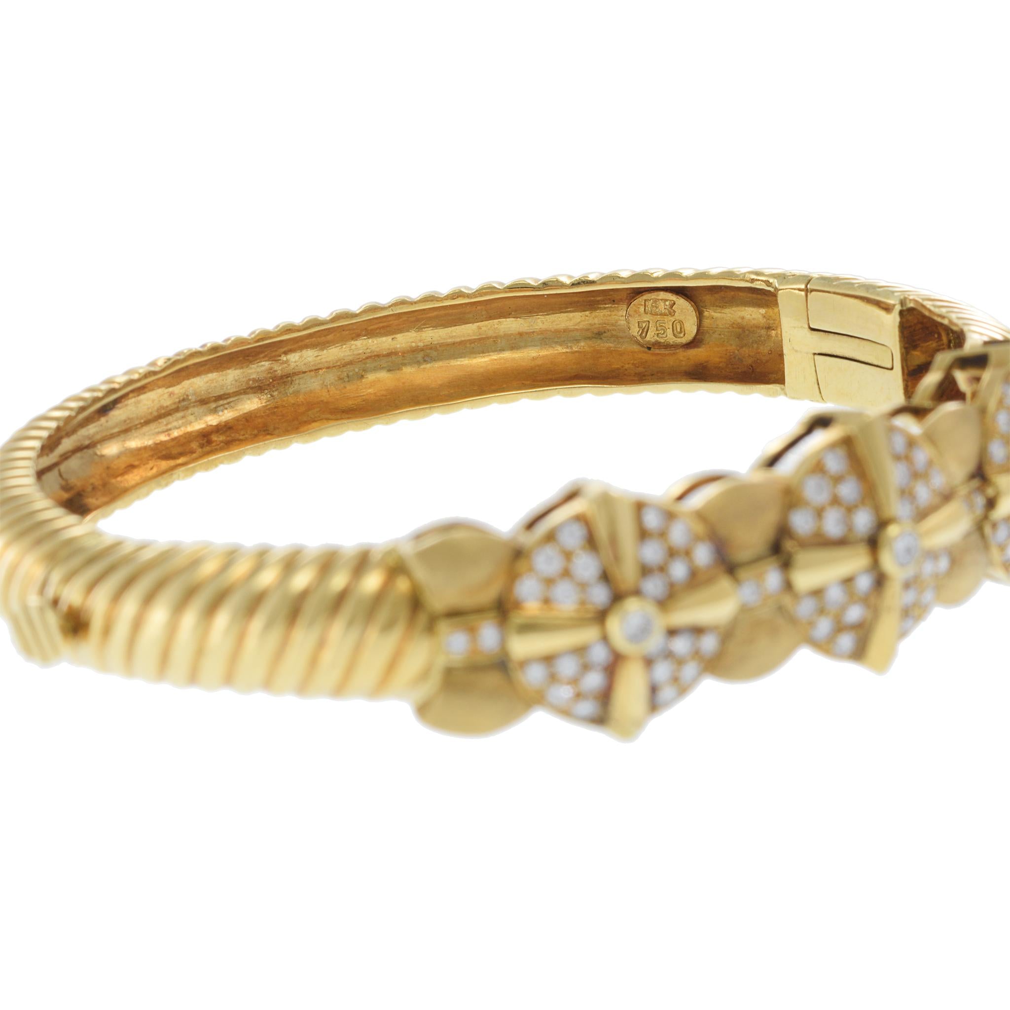 Estate 18KT Yellow Gold Diamond Bangle with Twisted Rope Detail