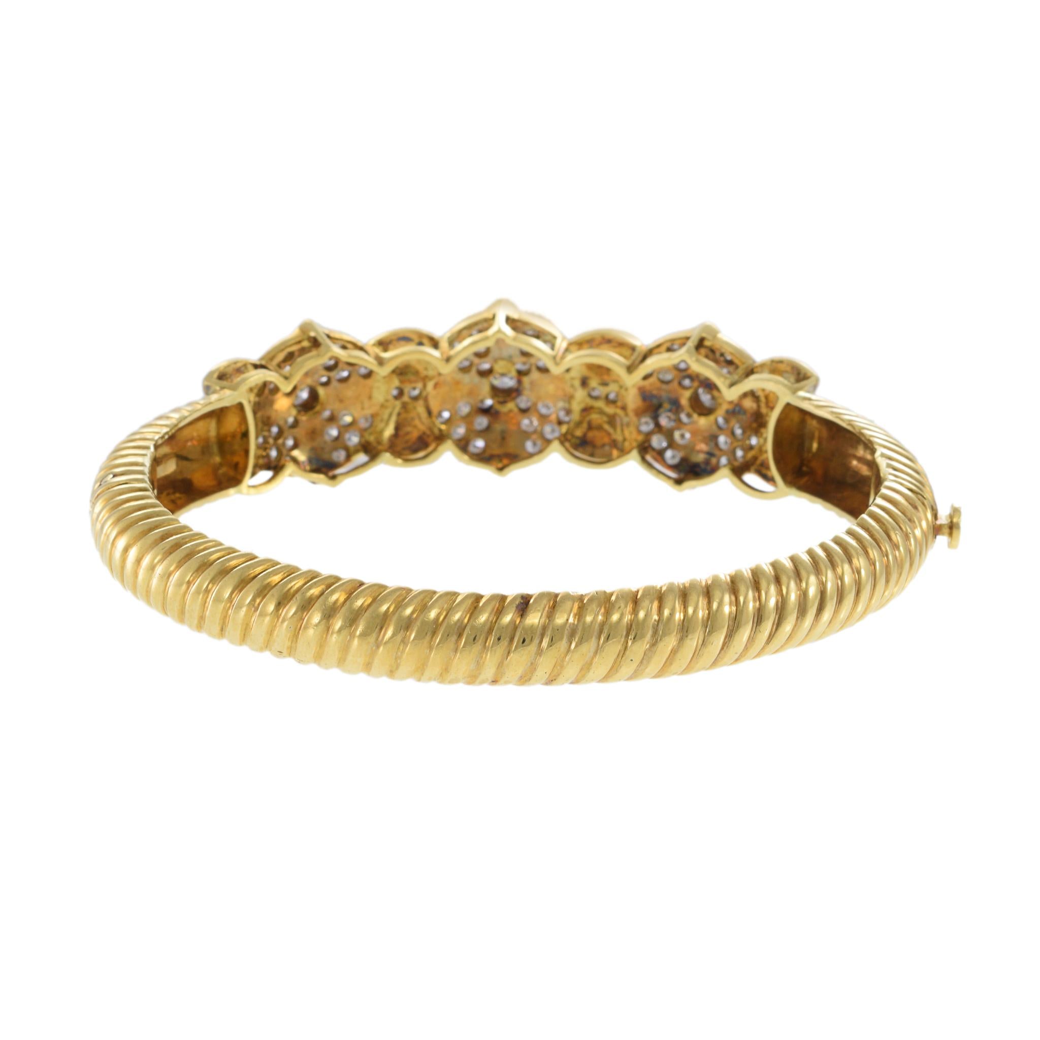 Estate 18KT Yellow Gold Diamond Bangle with Twisted Rope Detail