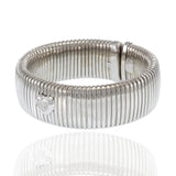 Vintage 18KT White Gold Diamond Flex Bangle with Heart Accent