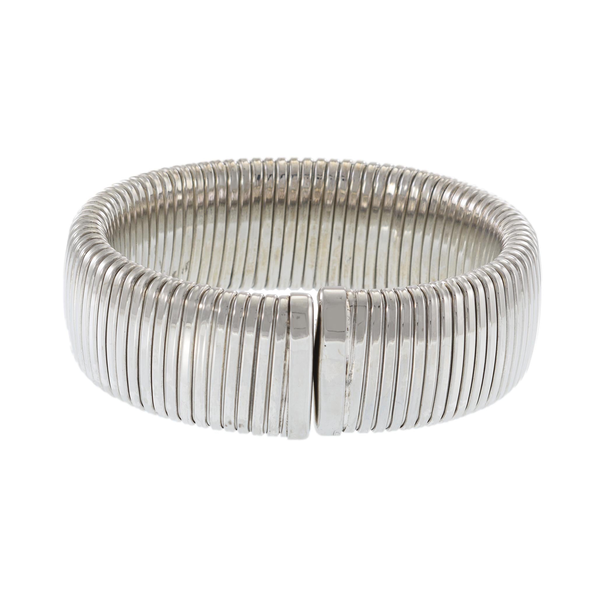 Vintage 18KT White Gold Diamond Flex Bangle with Heart Accent