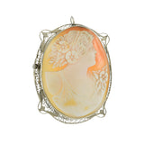 Antique 14KT White Gold Filigree Portrait Cameo Brooch