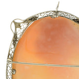 Antique 14KT White Gold Filigree Portrait Cameo Brooch